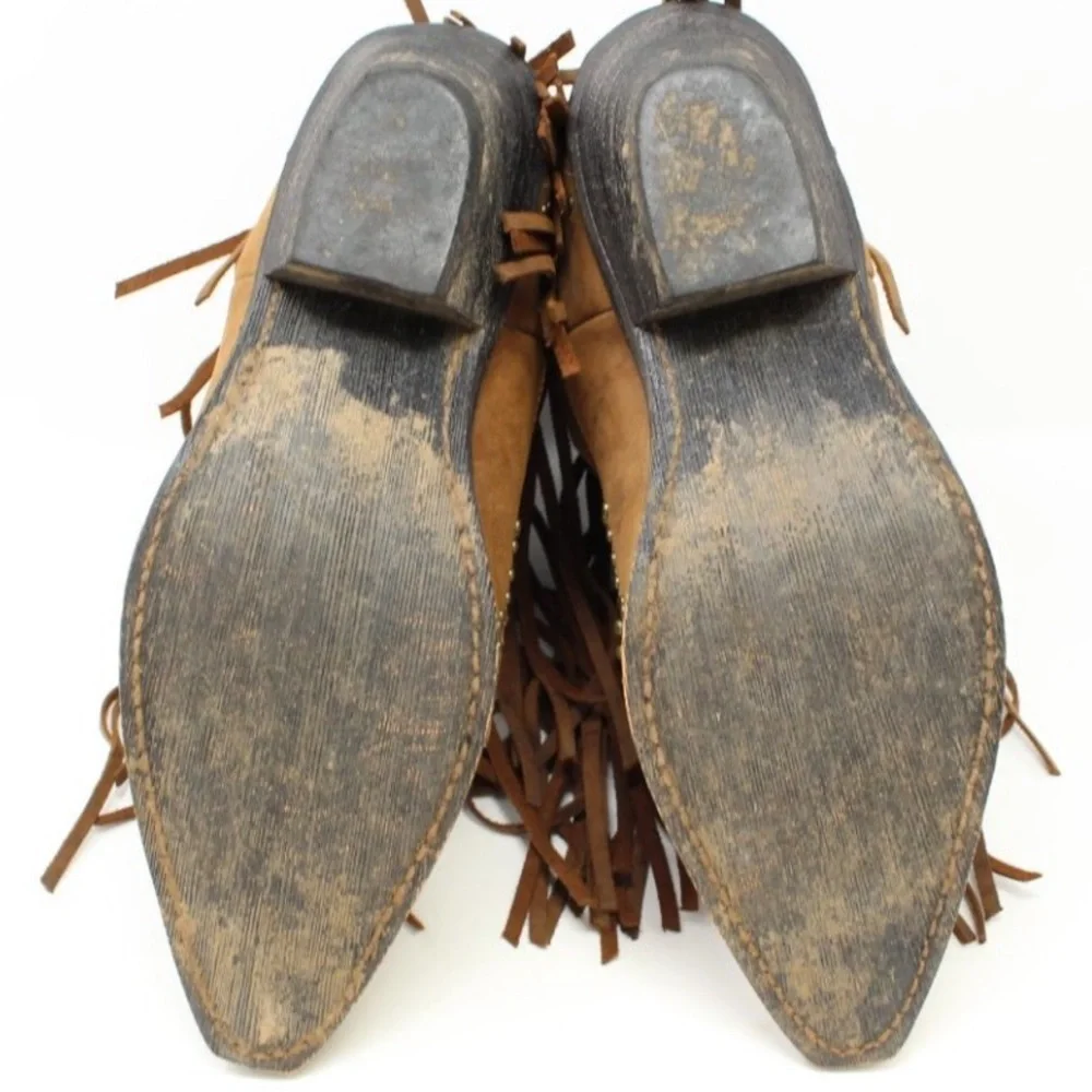🤠ROCKIN COUNTRY🤠GENUINE LEATHER FRINGE STUDDED COWBOY BOOT - Picture 6 of 7